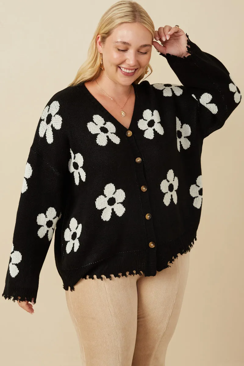 Womens Distressed Floral Patterned Cardigan