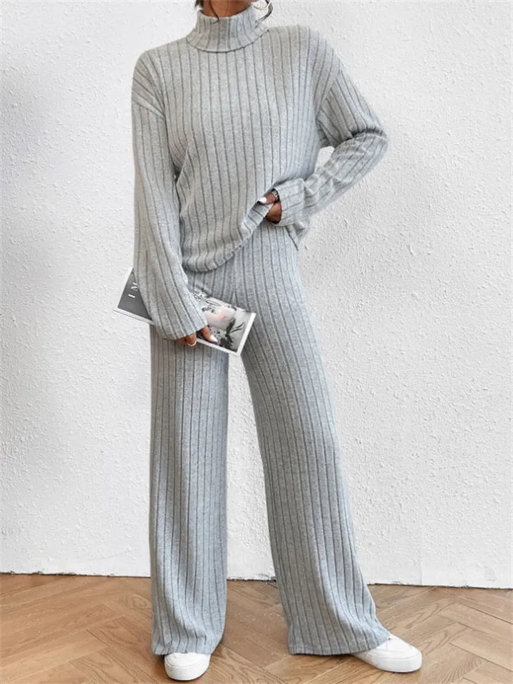 Women's Leisure Home High Collar Knitted Warm Pajamas ( 2 Pieces )