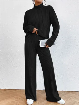 Women's Leisure Home High Collar Knitted Warm Pajamas ( 2 Pieces )