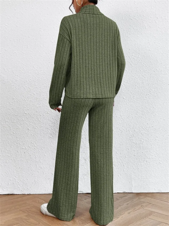 Women's Leisure Home High Collar Knitted Warm Pajamas ( 2 Pieces )