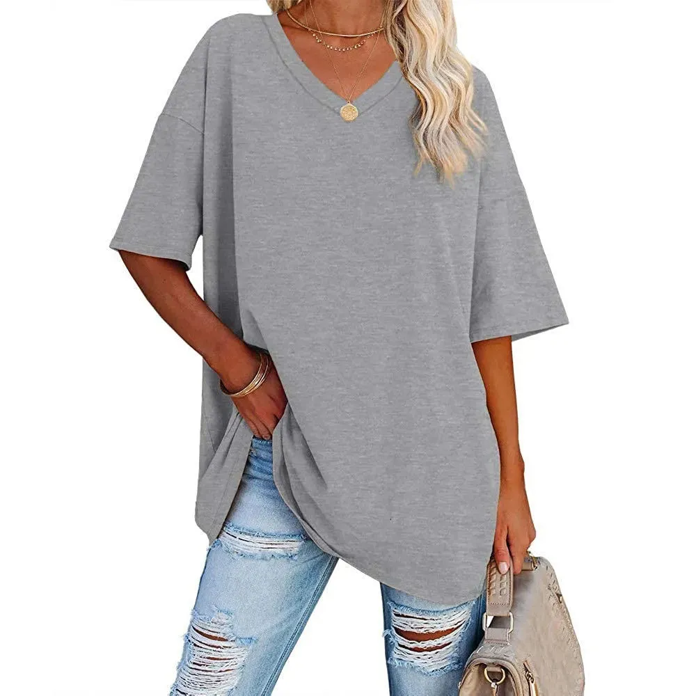 Women's Loose Short-sleeved V-neck T-shirt