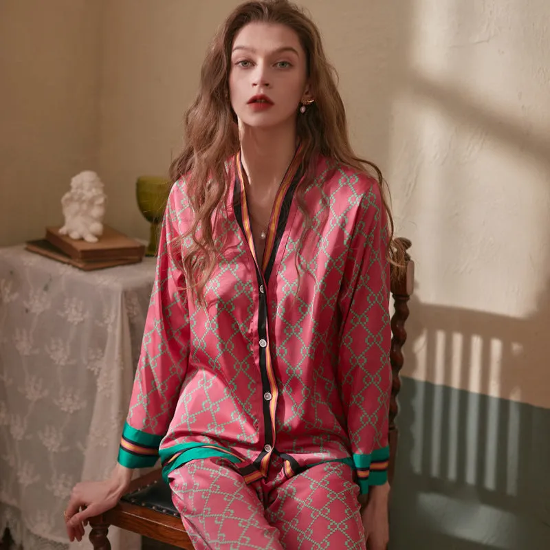 Women's New Long Sleeve Ice Silk Pajamas Set