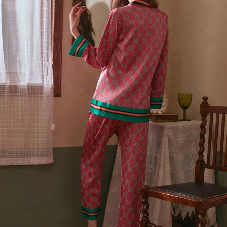 Women's New Long Sleeve Ice Silk Pajamas Set