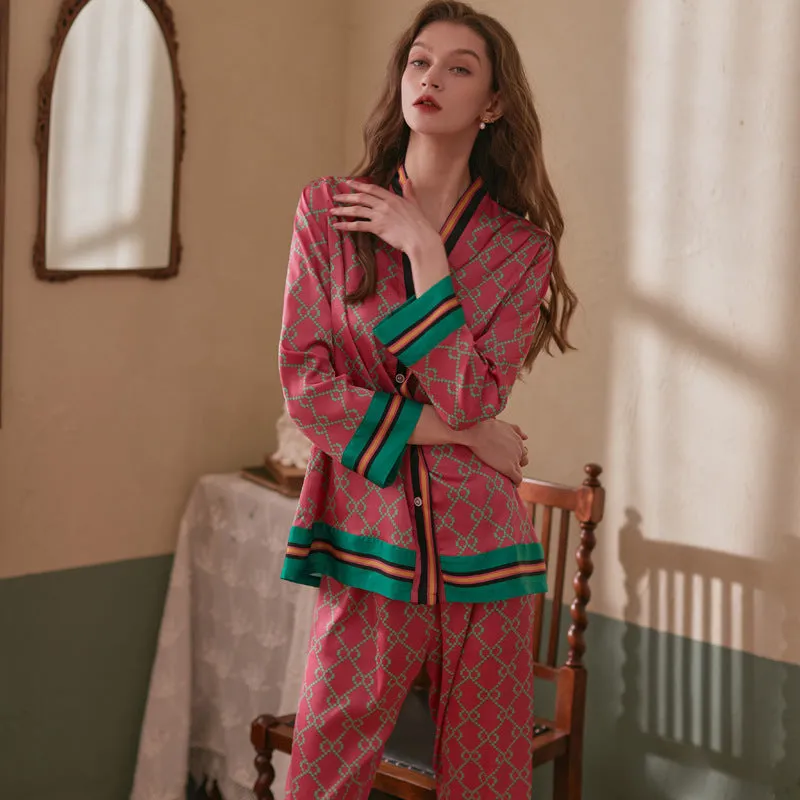 Women's New Long Sleeve Ice Silk Pajamas Set