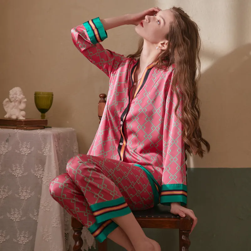 Women's New Long Sleeve Ice Silk Pajamas Set