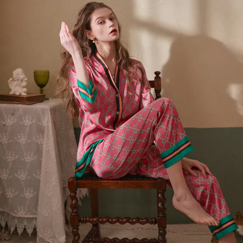 Women's New Long Sleeve Ice Silk Pajamas Set