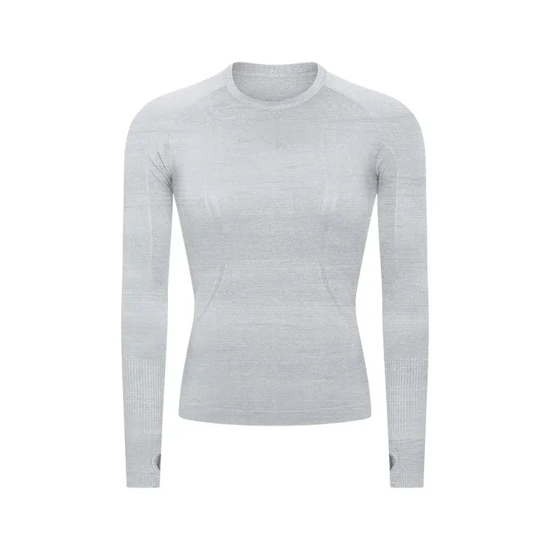 Women's Seamless Workout Shirts - Long Sleeve Yoga Tops, Sports Running Fitness T-shirt with Thumb Hole, Gym Athletic Top Slim Fit