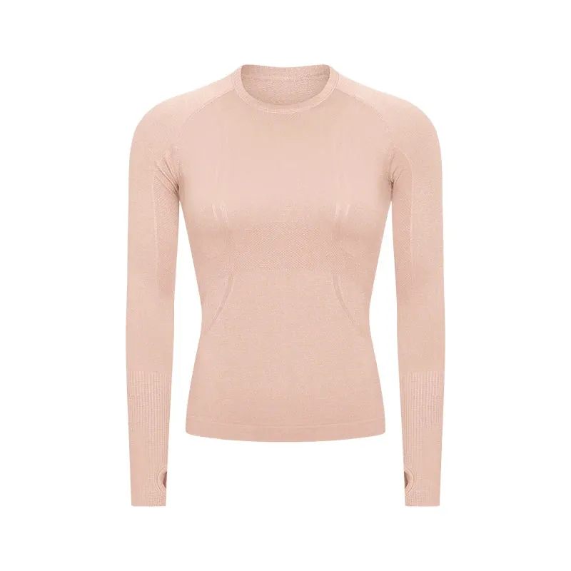 Women's Seamless Workout Shirts - Long Sleeve Yoga Tops, Sports Running Fitness T-shirt with Thumb Hole, Gym Athletic Top Slim Fit