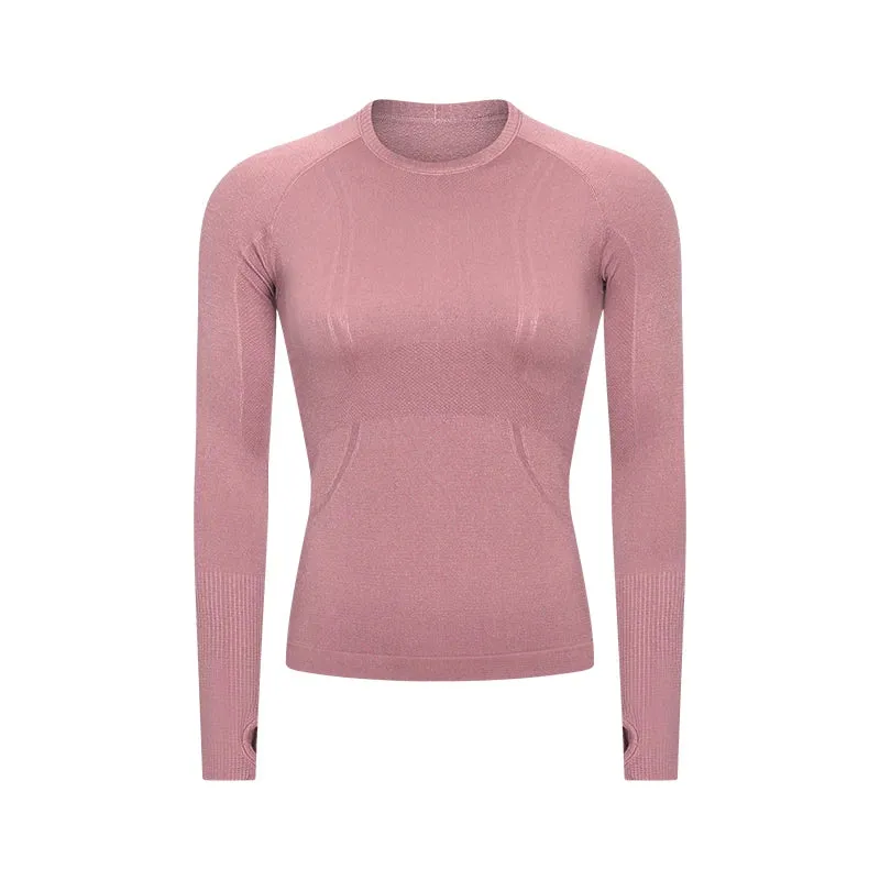 Women's Seamless Workout Shirts - Long Sleeve Yoga Tops, Sports Running Fitness T-shirt with Thumb Hole, Gym Athletic Top Slim Fit