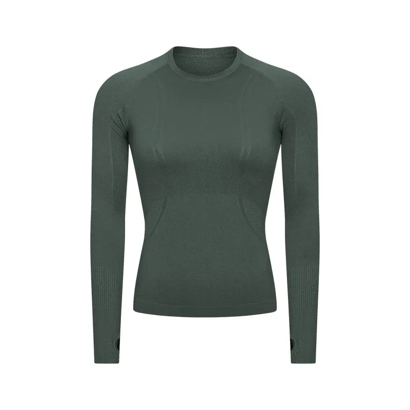 Women's Seamless Workout Shirts - Long Sleeve Yoga Tops, Sports Running Fitness T-shirt with Thumb Hole, Gym Athletic Top Slim Fit