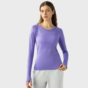 Women's Seamless Workout Shirts - Long Sleeve Yoga Tops, Sports Running Fitness T-shirt with Thumb Hole, Gym Athletic Top Slim Fit