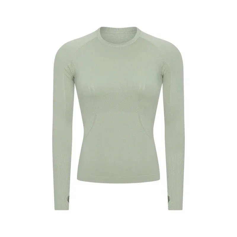 Women's Seamless Workout Shirts - Long Sleeve Yoga Tops, Sports Running Fitness T-shirt with Thumb Hole, Gym Athletic Top Slim Fit