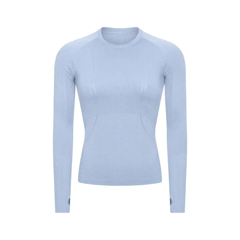 Women's Seamless Workout Shirts - Long Sleeve Yoga Tops, Sports Running Fitness T-shirt with Thumb Hole, Gym Athletic Top Slim Fit