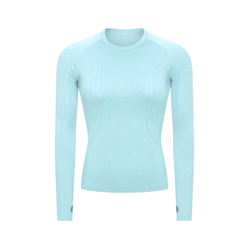Women's Seamless Workout Shirts - Long Sleeve Yoga Tops, Sports Running Fitness T-shirt with Thumb Hole, Gym Athletic Top Slim Fit