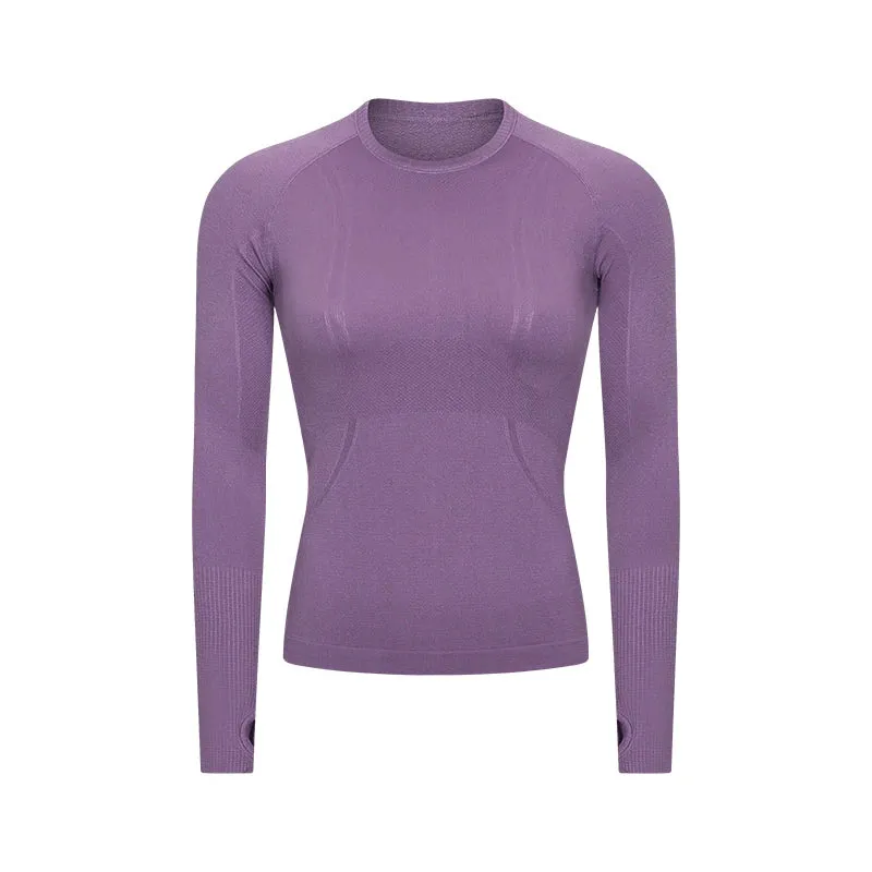 Women's Seamless Workout Shirts - Long Sleeve Yoga Tops, Sports Running Fitness T-shirt with Thumb Hole, Gym Athletic Top Slim Fit