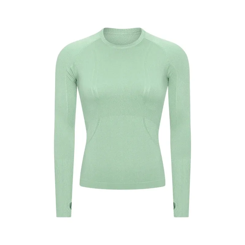 Women's Seamless Workout Shirts - Long Sleeve Yoga Tops, Sports Running Fitness T-shirt with Thumb Hole, Gym Athletic Top Slim Fit