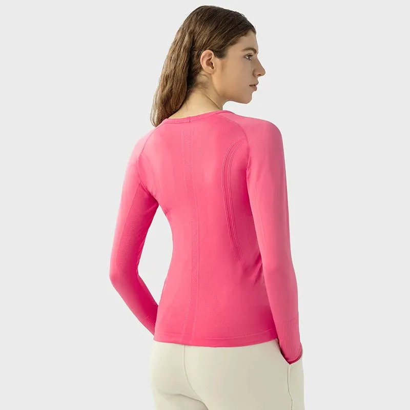 Women's Seamless Workout Shirts - Long Sleeve Yoga Tops, Sports Running Fitness T-shirt with Thumb Hole, Gym Athletic Top Slim Fit