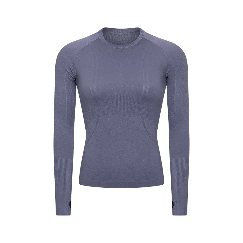 Women's Seamless Workout Shirts - Long Sleeve Yoga Tops, Sports Running Fitness T-shirt with Thumb Hole, Gym Athletic Top Slim Fit
