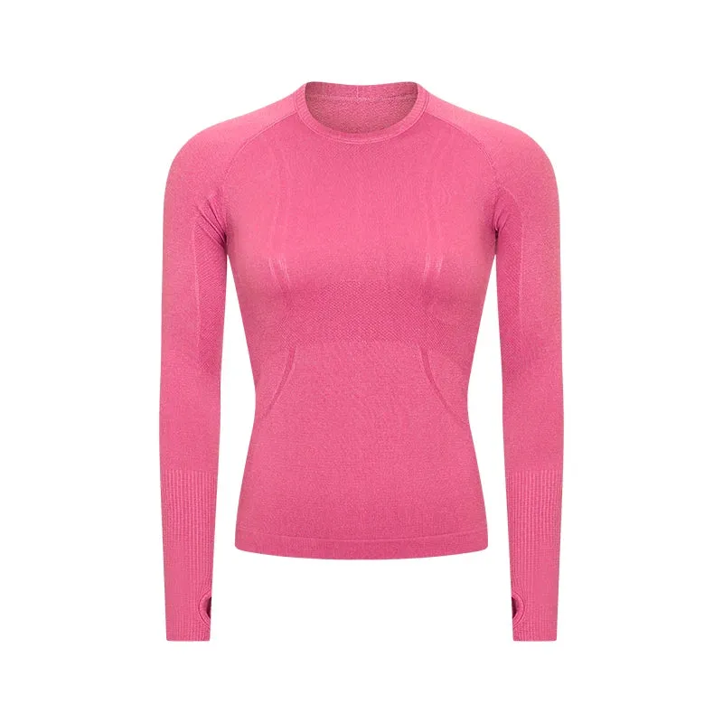 Women's Seamless Workout Shirts - Long Sleeve Yoga Tops, Sports Running Fitness T-shirt with Thumb Hole, Gym Athletic Top Slim Fit