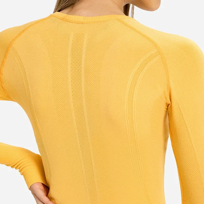 Women's Seamless Workout Shirts - Long Sleeve Yoga Tops, Sports Running Fitness T-shirt with Thumb Hole, Gym Athletic Top Slim Fit