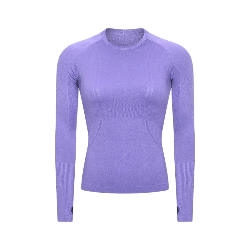 Women's Seamless Workout Shirts - Long Sleeve Yoga Tops, Sports Running Fitness T-shirt with Thumb Hole, Gym Athletic Top Slim Fit