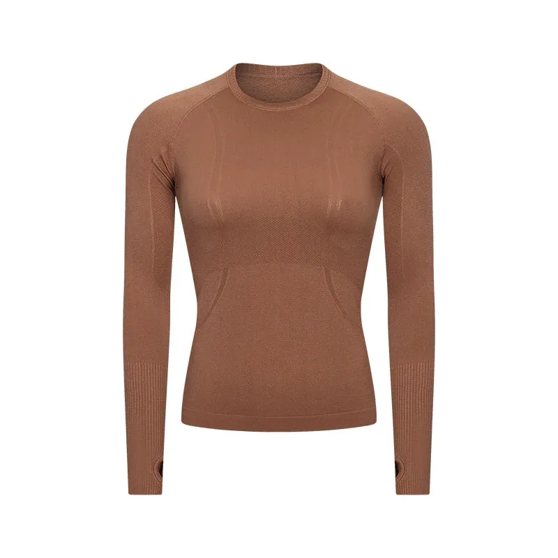 Women's Seamless Workout Shirts - Long Sleeve Yoga Tops, Sports Running Fitness T-shirt with Thumb Hole, Gym Athletic Top Slim Fit