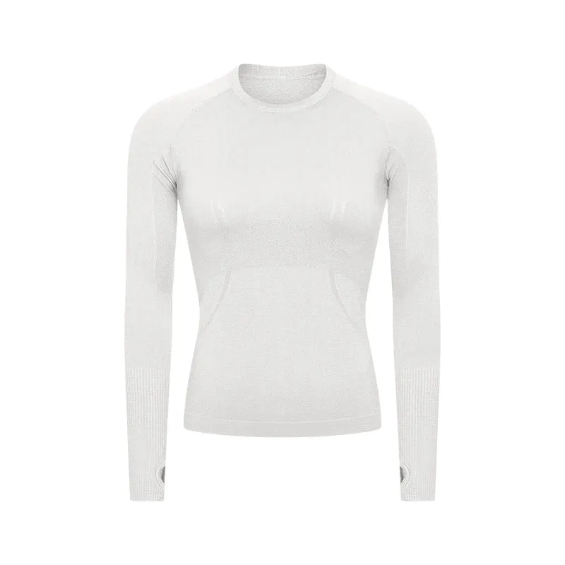 Women's Seamless Workout Shirts - Long Sleeve Yoga Tops, Sports Running Fitness T-shirt with Thumb Hole, Gym Athletic Top Slim Fit