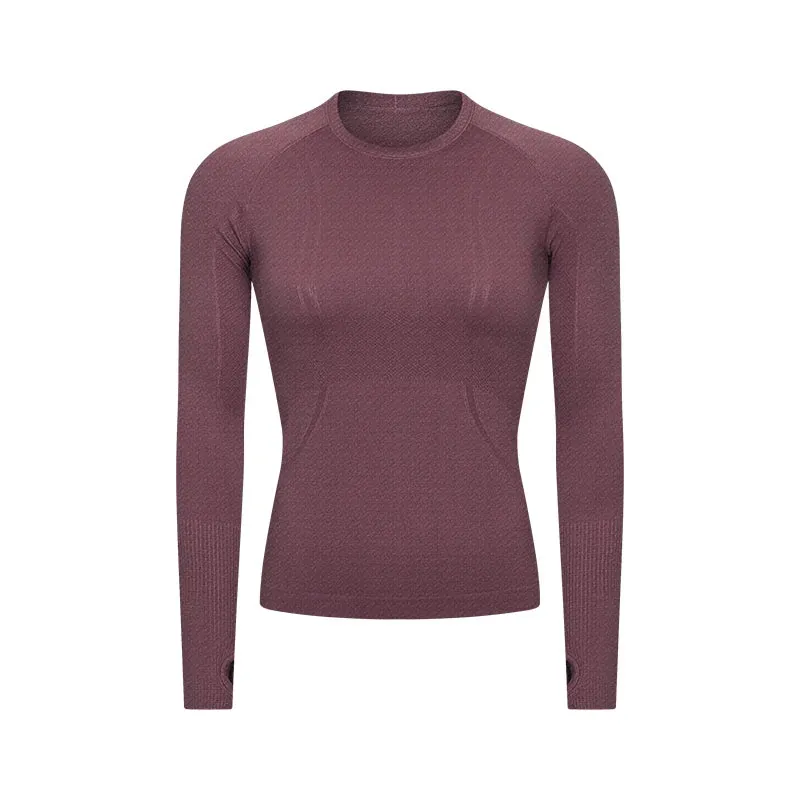 Women's Seamless Workout Shirts - Long Sleeve Yoga Tops, Sports Running Fitness T-shirt with Thumb Hole, Gym Athletic Top Slim Fit