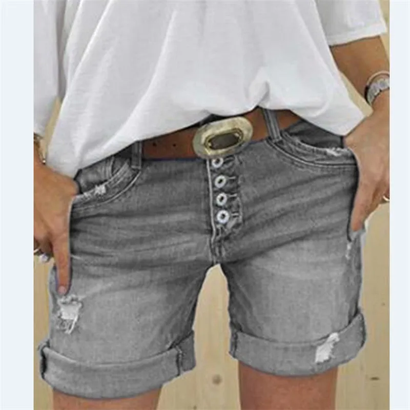 Women's Shorts Denim Straight Pants - Black Dark Cotton Jeans