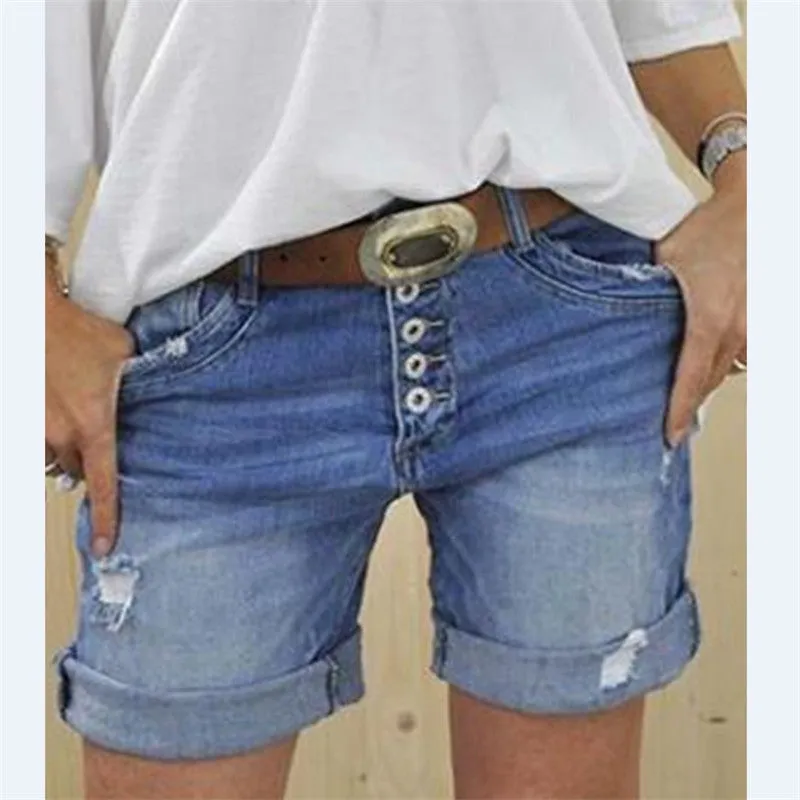 Women's Shorts Denim Straight Pants - Black Dark Cotton Jeans