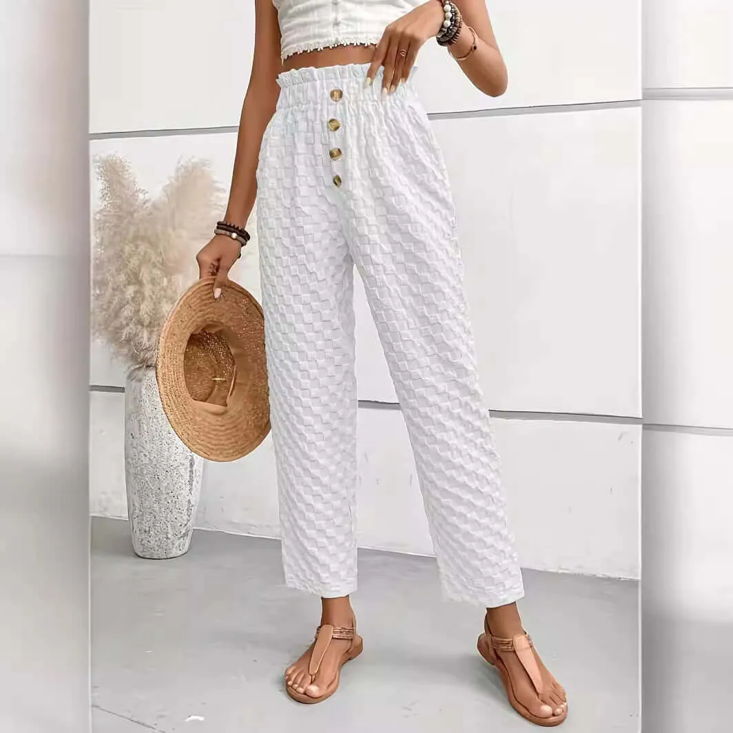 Women's Slim-fit Buttoned Straight Loose Trousers