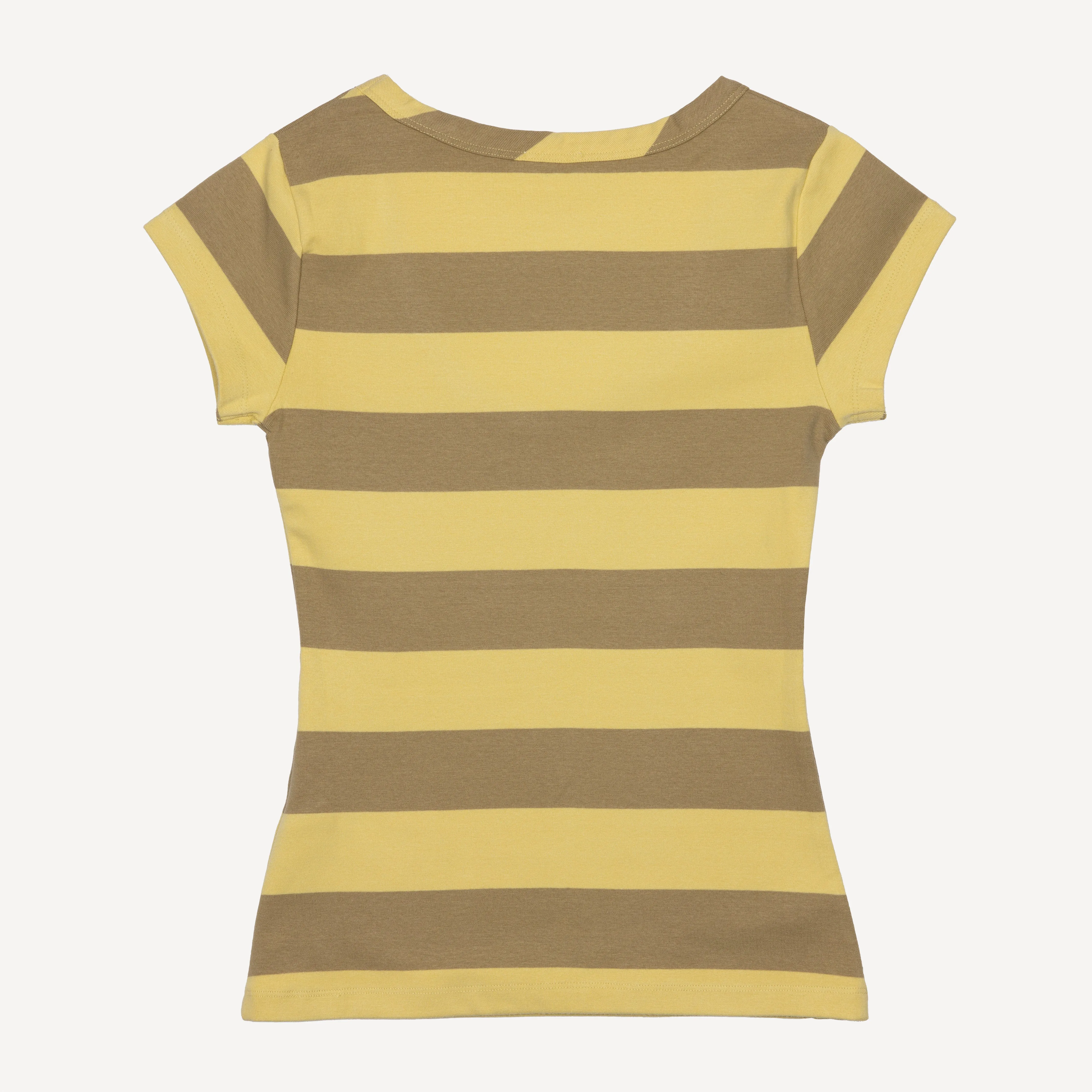Womens Stripe Scoop Neck Cap Sleeve Tee - Raffia / Kelp