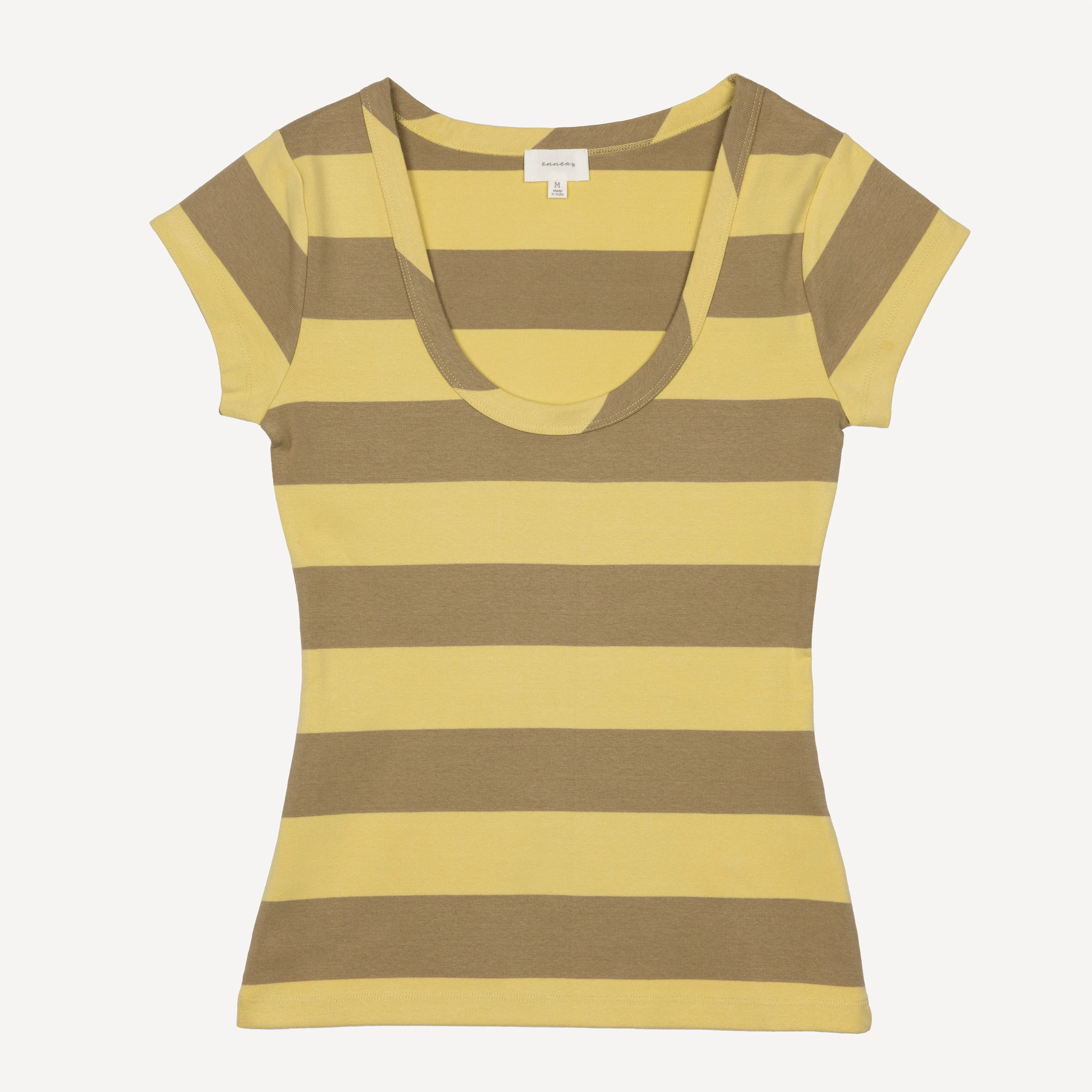 Womens Stripe Scoop Neck Cap Sleeve Tee - Raffia / Kelp