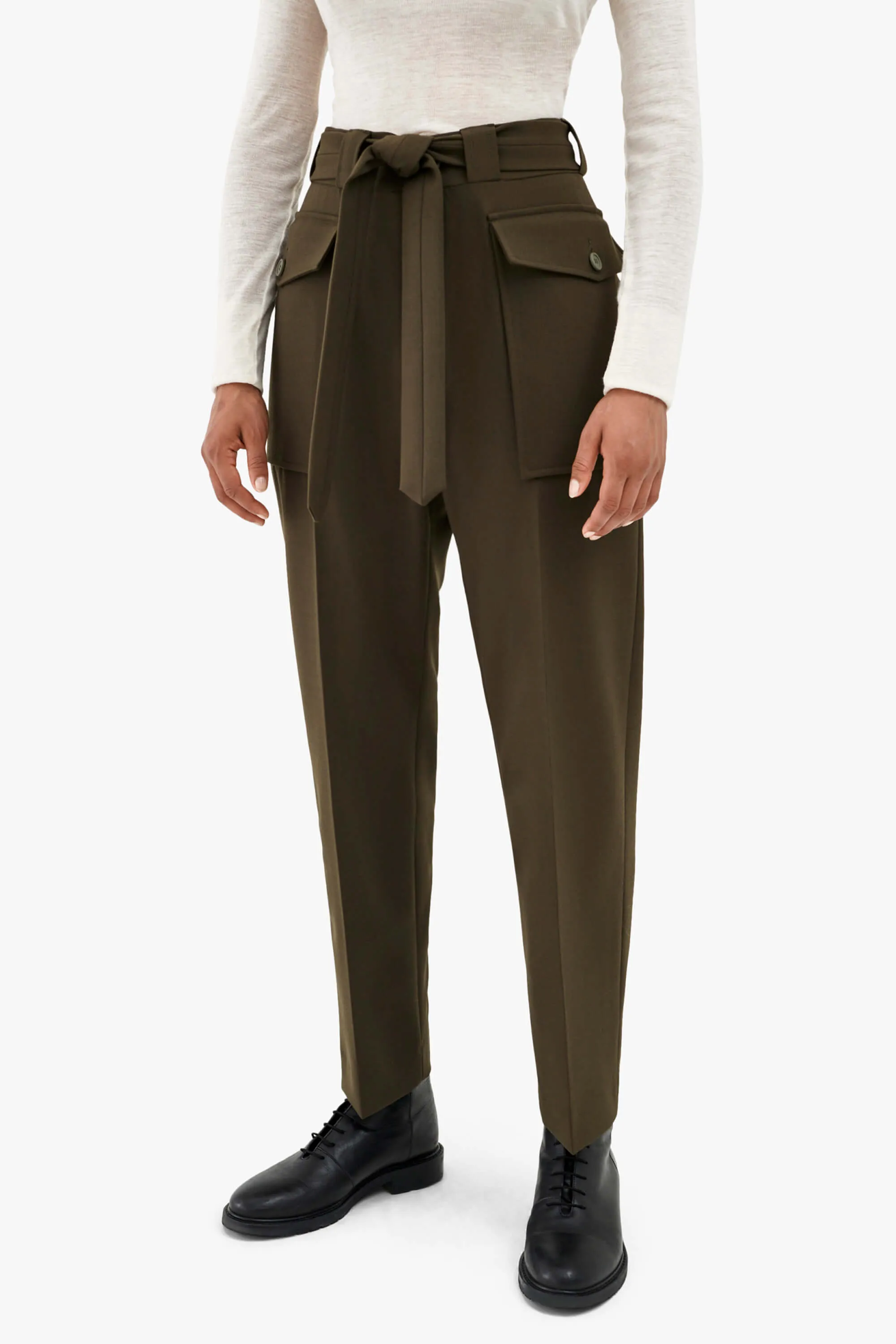 Wool Patch Pocket Trouser - Dark Olive