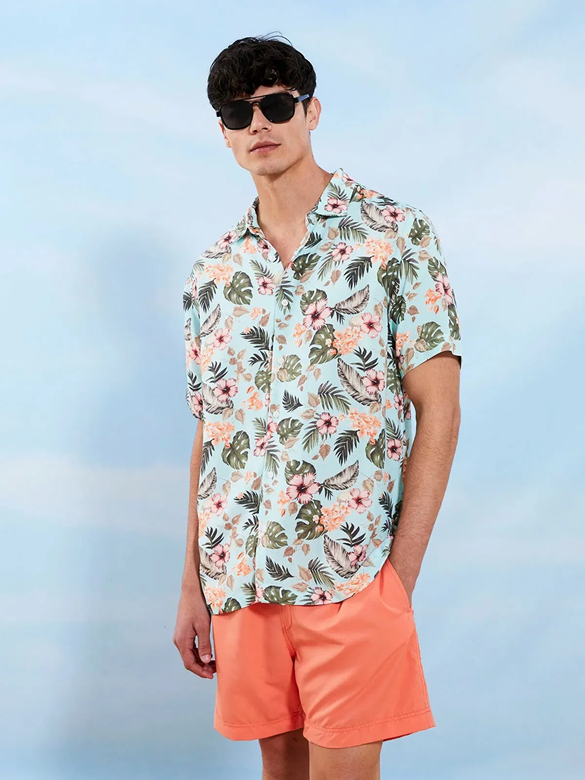 Xside Regular Fit Short Sleeve Patterned Viscose Men Shirt