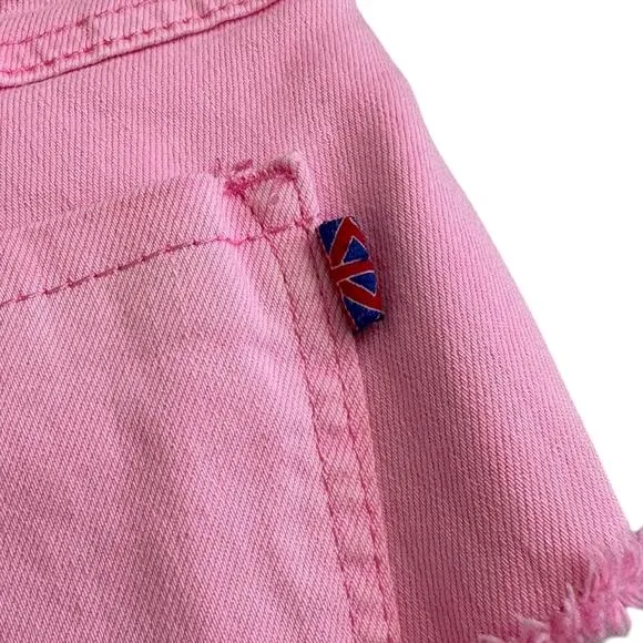 Y2K Micro Barbiecore Spice Girls UK Flag Hot Denim Shorts Sequins Patch Pink 25
