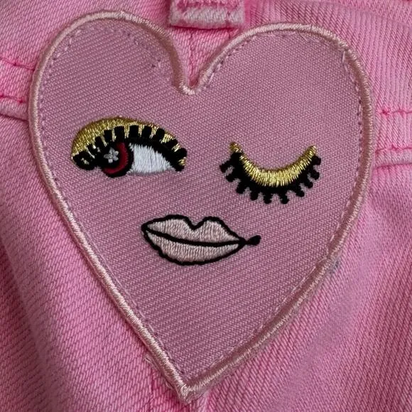Y2K Micro Barbiecore Spice Girls UK Flag Hot Denim Shorts Sequins Patch Pink 25