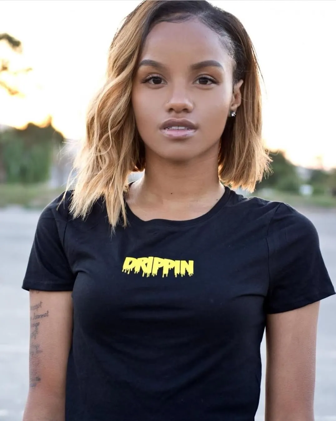 Yellow Drippin (S) | Black Crop Top Tee