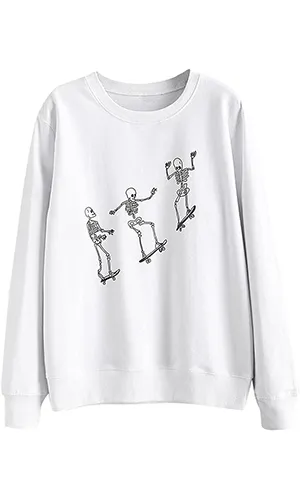 ZAFUL Women's Halloween Skeleton Print Sweatshirt