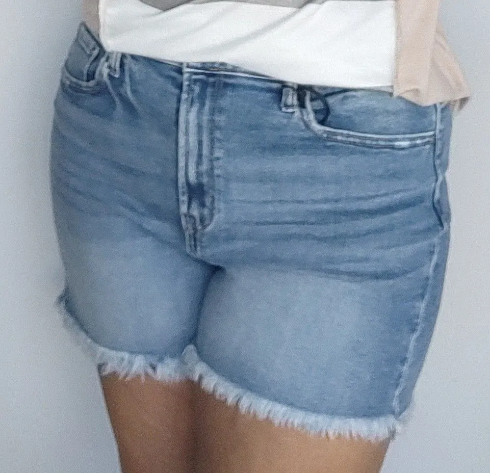 Zenana Mid Rise Raw Hem Denim Shorts